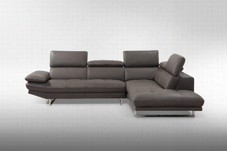 Sl1351ldgry Pandora Sectional Chaise On Left When Facing Dark Gray Top Grain Italian Leather Adjustable Headrests Stainless Steel