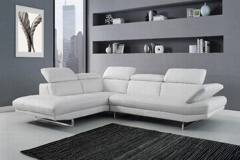 Sl1351lwht Pandora Sectonal Chaise On Left When Facing White Top Grain Italian Leather Adjustable Headrests Stainless Steel