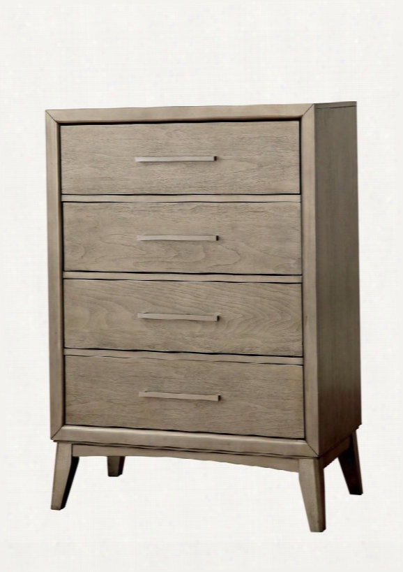 Snyder Ii Collection Cm7782c 37" Chest With 4 Drawers Mid-century Legs Chrome Bar Pull Handles Solid Wood And Wood Veneers Construction In Grey