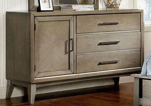 Snyder Ii Collection Cm7782d 56" Dresser With 3 Dawers 1 Door Mid-century Legs Chrome Bar Pull Handles Solid Wood And Woodveneers Construction In Grey