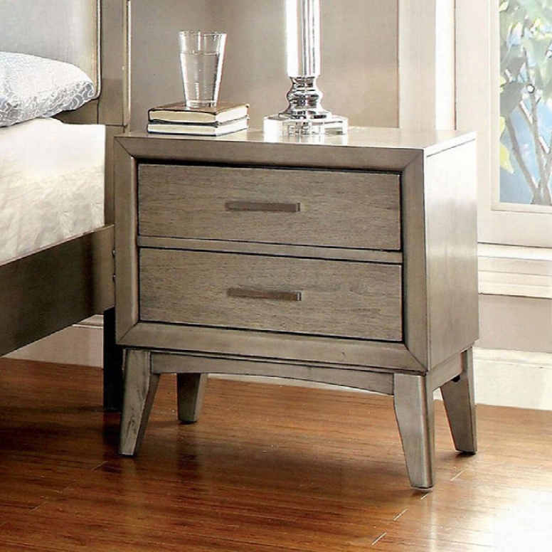 Snyder Ii Collection Cm7782n 24" Nightstand With 2 Drawers Mid-century Legs Chrome Bar Pull Handles Solid Wood And Wood Veneers Construction In Grey