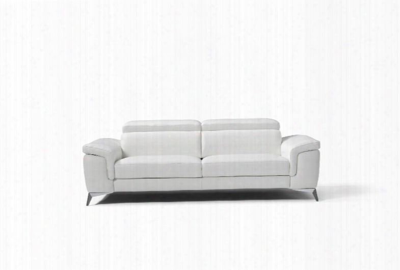 So1422lswht Flavio Sofa 100% Made In Italy White Top Grain Leather 1066 L09s Adjustable Headrest Polished Stainless Steel