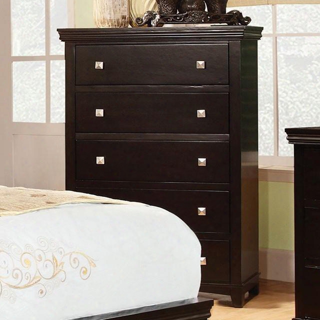 Spruce Collection Cm7113ex-c 32" Chest With 5 Drawers Brushed Silver Square Pull Knobs And Decorative Sculpted Top In