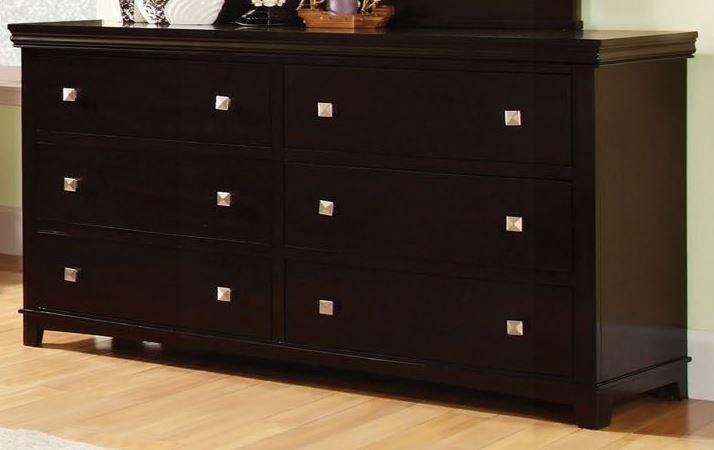 Spruce Collection Cm7113ex-d 58" Dresser With 6 Drawers Brushed Silver Square Pull Knobs And Decorative Sculpted Top In