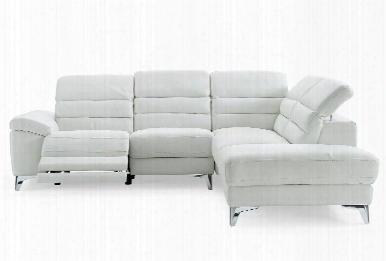 Sr1349lwht Johnson Sectional Chaise On Right When Facing White Top Grain Italian Leather Electric Recliner Function Adjustable Headrests Stainless Steel