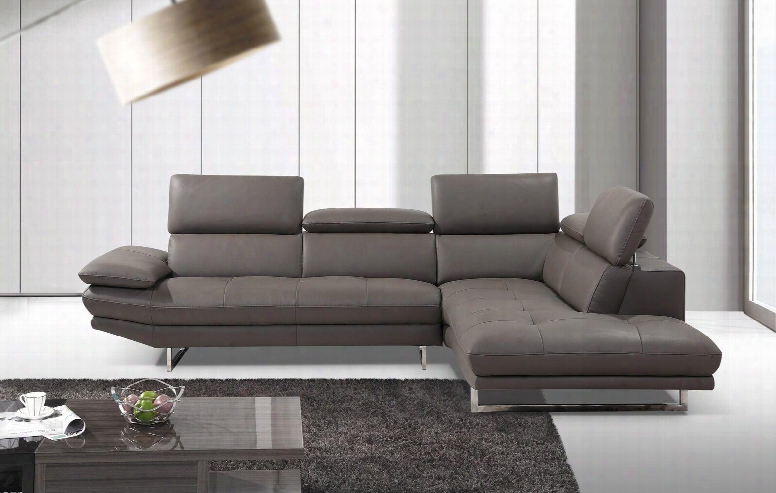 Sr1351ldgry Pandora Sectional Chaise On Right When Facing Dark Gray Top Grain Italian Leather Adjustable Headrests Stainless Steel