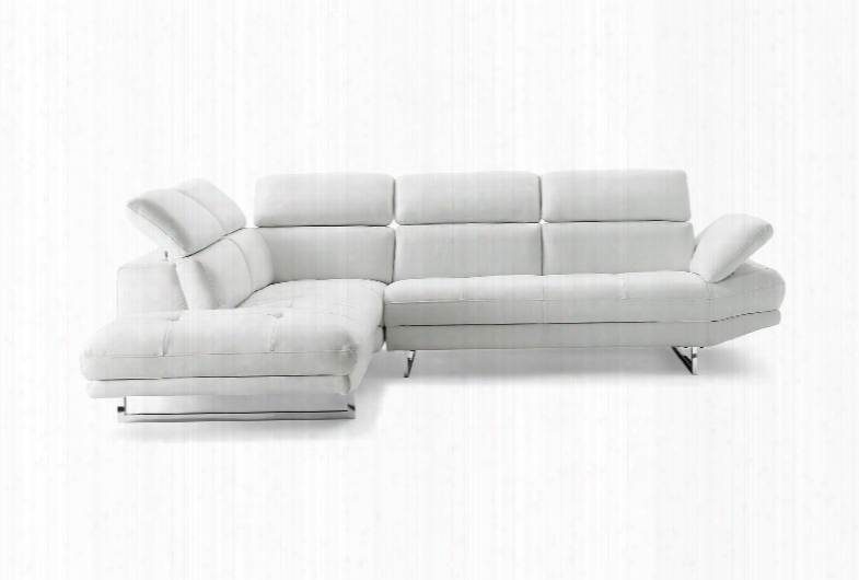 Sr1351lwht Pandora Sectional Chaise On Right When Facing White Top Grain Italian Leather Adjustable Headests Stainless Steel