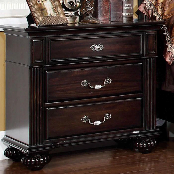 Syracuse Collection Cm7129n 29" Nightstand With 3 Drawers Acrylic Accents Antique Brass Handles Pumpkin Bun Feet And Wood Construction In Dark Walnut