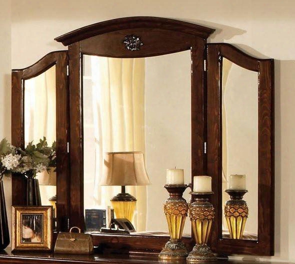 Tuscan Ii Collection Cm7571m 49" X 46" Tri-fold Mirror With Rectangle Shape And Solid Wood And Wood Veneers Frame Construction In Glossy Dark Pine