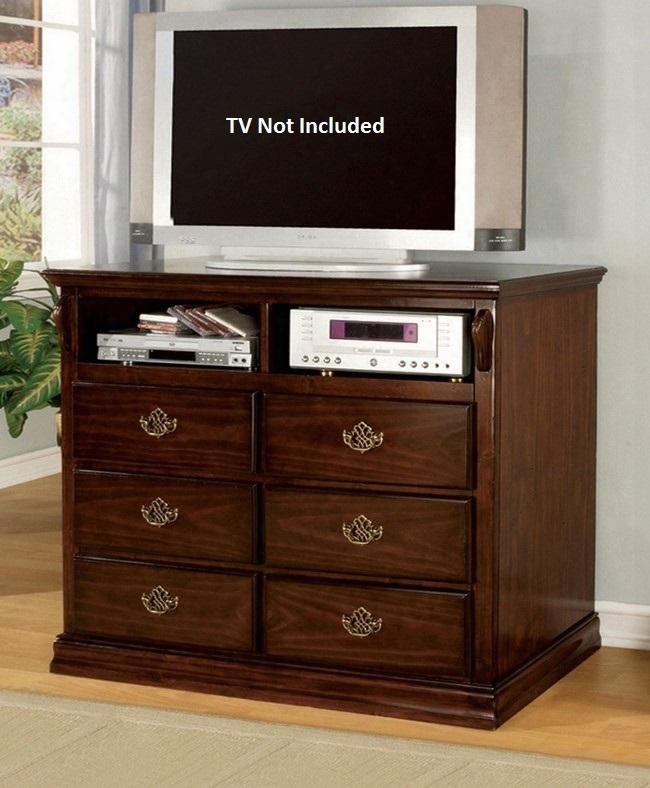 Tuscan Ii Collection Cm7571tv 48" Media Chest With 6 Drawers Open Compartments Antique Gold Handles Solid Wood And Wood Veneers Construction In Glossy Dark