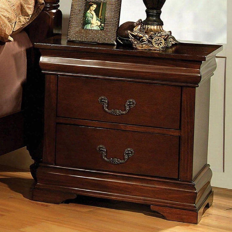 Velda Ii Collection Cm7952n 23" Nightstand With 2 Drawers Baroque Style Felt-lined Top Drawer Solid Wood And Wood Veneers Construction In Brown Cherry