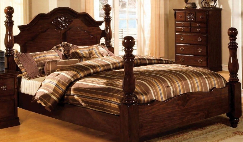 Velda Ii Collection Cm7952q-bed Queen Size Poster Bed With Luxurious Baroque Style Solid Wood And Wood Veneers Construcyion In Brown Cherry