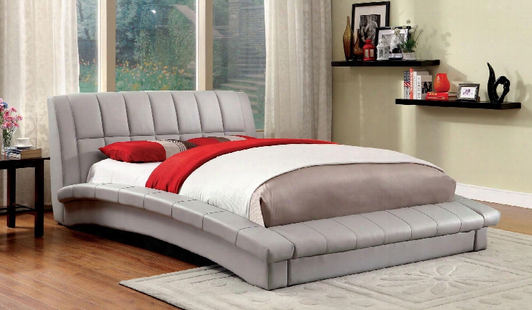 Vizela Collection Cm7604gy-q-bed Queen Size Platform Bed With Arched Low Profile Design Slat Kit Included Padded Leatherette Upho1stery And Solid Wood