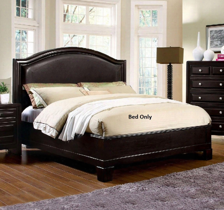 Winsor Collection Cm7058q-bed Queen Size Platform Bed With Slat Kit Included Curved Leatherette Headboard Solid Wood And Wood Veneer Construction In Espresso