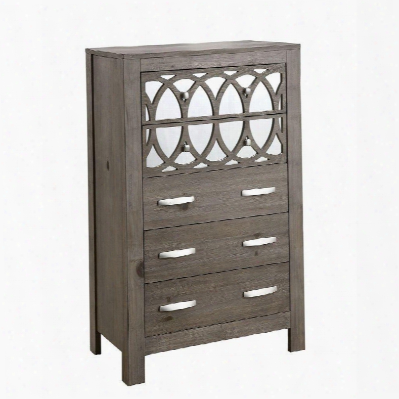 Zaragoza Collection Cm7585c 32" Chest With 5 Drawers Interlocking Circle Mirror Accents Full Extension Metal Glides And Wood Veneers Conssturction In Rustic