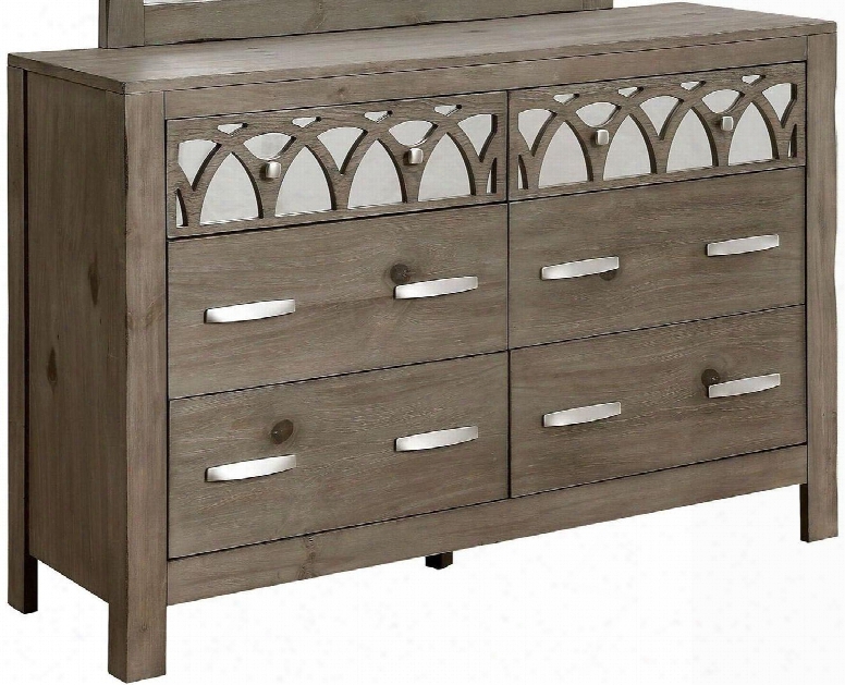 Zaragoza Collection Cm7585d 56" Dresser With 6 Drawers Interlocking Circle Mirror Accents Full Extension Metal Glides And Wood Veneers Construction In Rustic