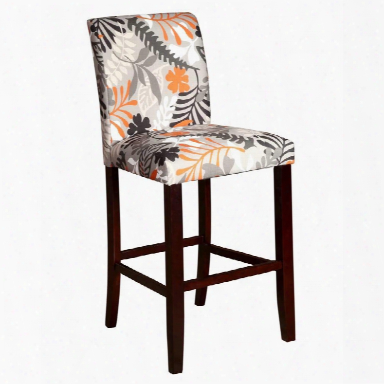 14d2031fb 46" Barstool With Tropical Floral Fabric Upholstery Tapered Legs And Stretchers In Merlot