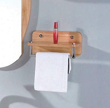 Ab5510 12" Small Shelf With Chrome Towel Bar Bathroom Accessory With Rubber Wood In Natural