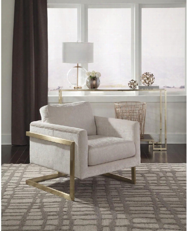 Accent Seating Collection 902785 31" Accent Chair With Floating Back Track Arms Brass Metal Frame And Fabric Upholstery In Ivory