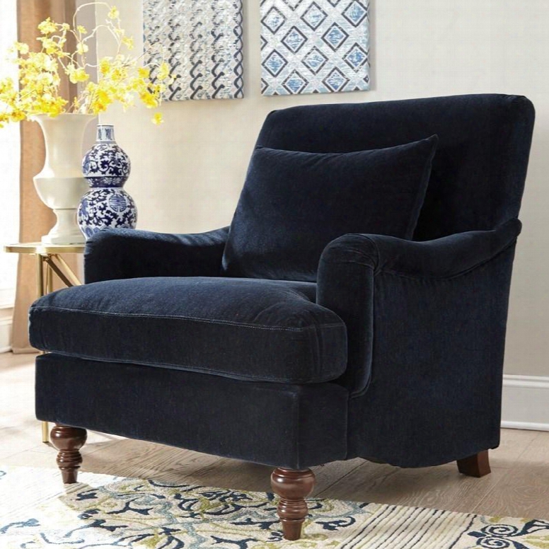 Accent Seating Collection 902899 37" Accent Chair With Attached Back Brown Exposed Turned Legs And Fabric Upholstery In Midnight Blue