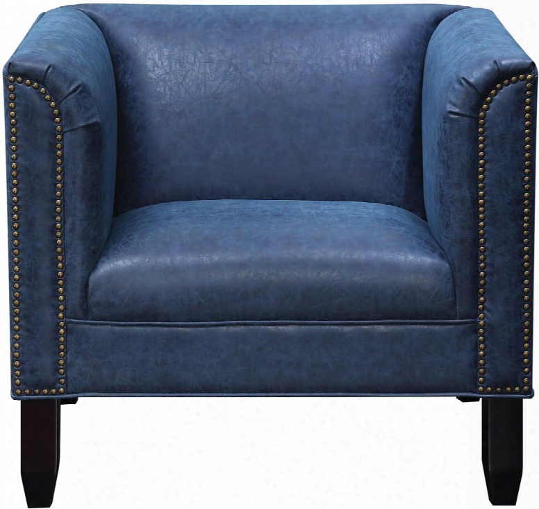 Accent Seating Collection 902986 32" Accent Chair With Nailhead Trim Unilluminated Brwn Tapered Legs Wood Construction And Fabric Upholstery In Darkest Blue