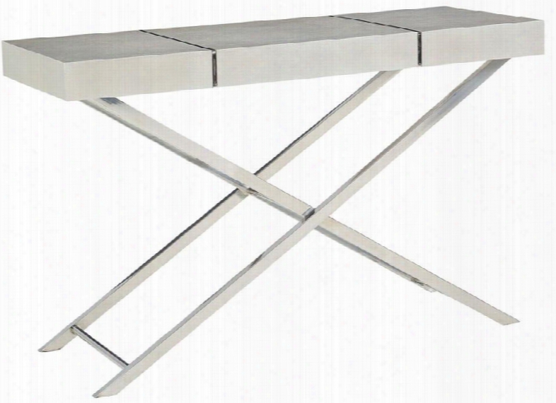 Ava Silver Collection 29616 48" Console Table With Metal Table Top Accents And Stainless Steel X-shaped Base In