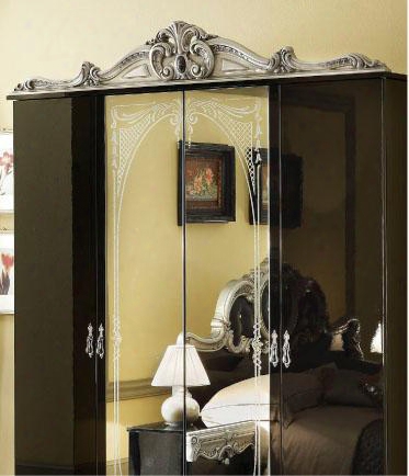 Barocco Collection I925 70" 4 Door Wardrobe In Black And