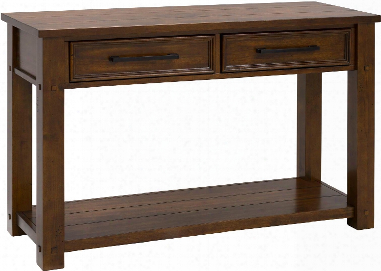 Cameron Collect Ion 28886 48" Console Table With 2 Drawers Planked Table Top And Bottom Shelf Sleek Long Bar Pulls And Block Feet In Golden Tobacco