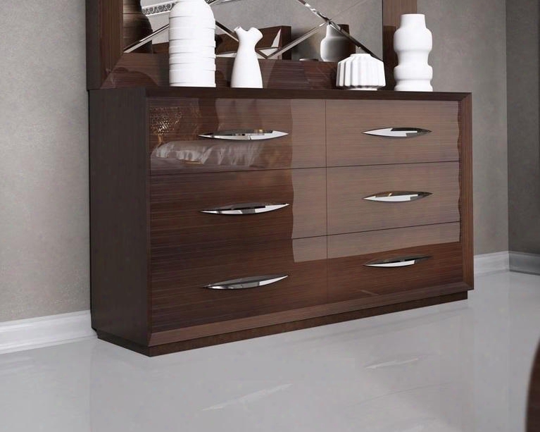 Carmen Collection I11322 63" Double Dresser With 6 Drawers Self-closing Mechanism Silver Metal Hardware And Wood Construction In Walnut