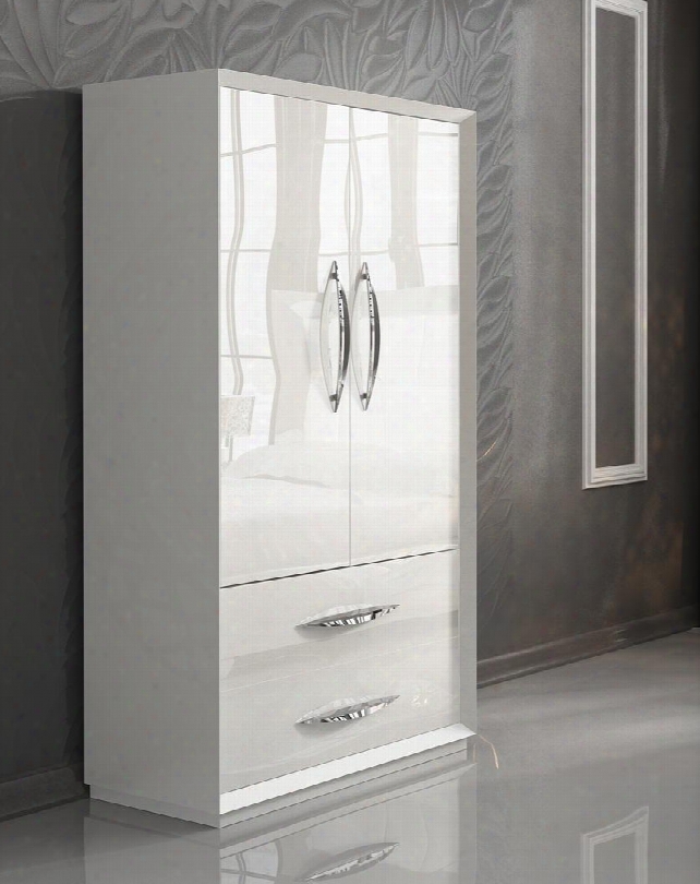 Carmen Collection I11611 40" Wardrobe With 2 Drrawers 2 Doors Self-closing Mechanism Silver Metal Hardware And Woo Construction In White