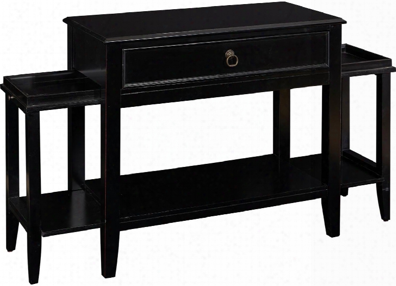 Carter Collection D1014a16b 36" X 56" Extendable Console With 1 Drawer 2 Side Extensions Poplar Tapered Legs Lower Shelf Birch Veneer Materials In Black