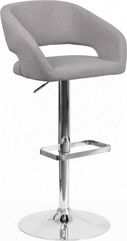 Ch-122070-gyfab-gg 33" X 42" Adjustable Height Barstool With Gas Lift Footrest Swivel Seat Chrome Base Rounded Mid-back Design And Fabric Upholstery In