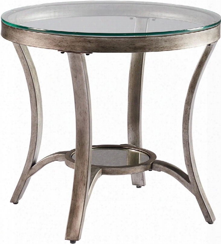 Cole Collection 29302 24" Round End Table With Glass Table Top Antique Mirror Bottom Shelf And Metal Base In Brushed Silver