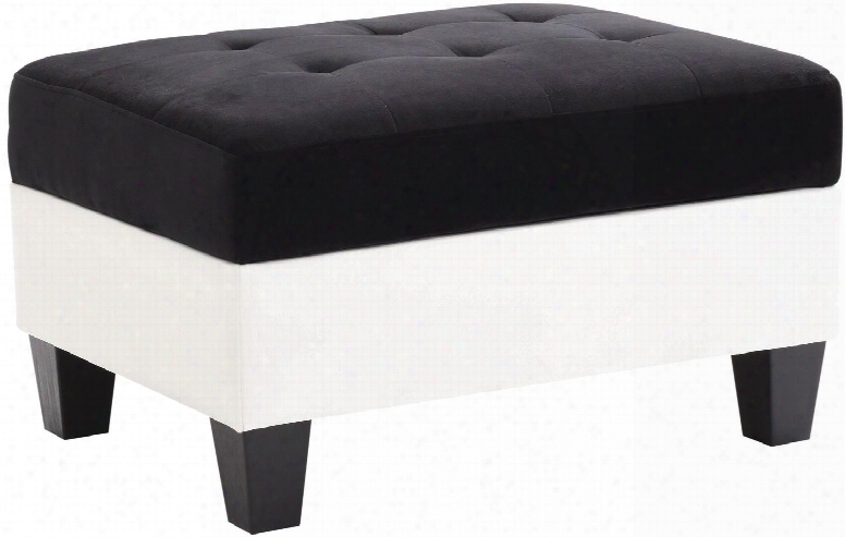 Domino Collection G220-o 34" Storage Ottoman With Tapered Legs Button Tufted Seat Hidden Storage Compartment Faux Leather And Velvet Upholstery In White And