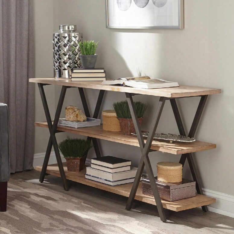 Florence Collection 950712 60" Console Table With 2 Shelves Rectangular Top X-designed Legs Vintage Industrial Look And Metal Construction In Rustic