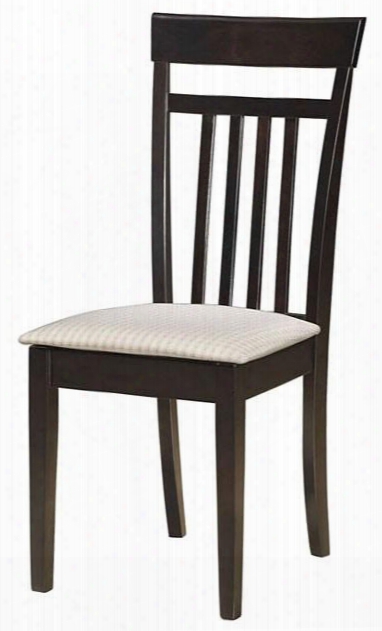 G0015-c 39" Side Chair With Slat Back Design White Fabric Seat Upholstery Tapered Legs And Wood Construction In Cappuccino