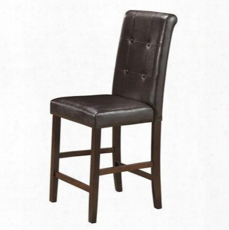 G0048-bs 43" Bar Stool With Button Tufted Back Tapered Legs Faux Leather Upholstery And Wood Construction In Brown