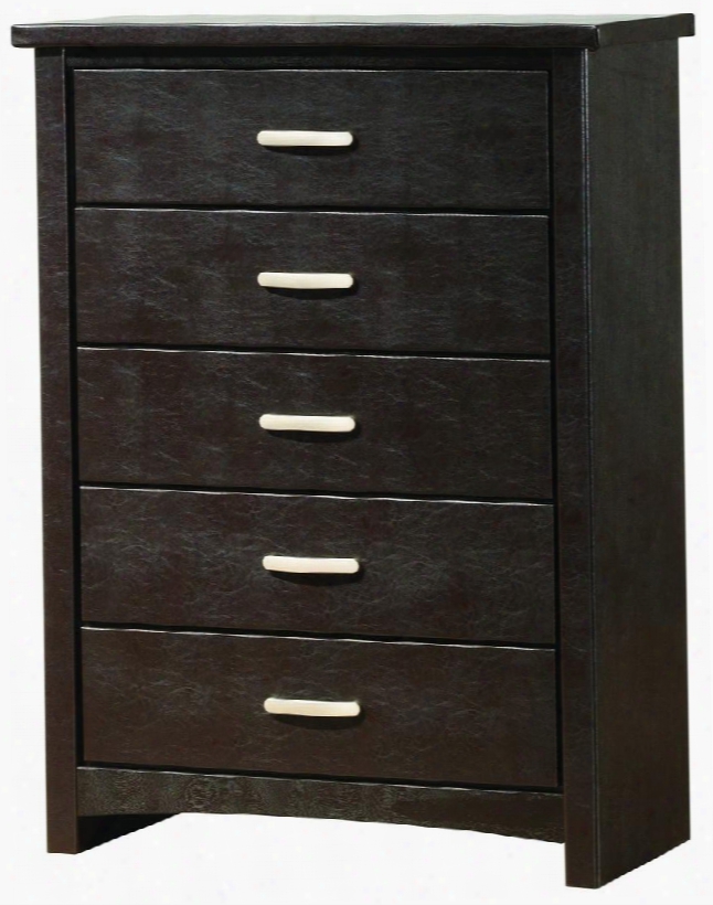 G1800-ch 36" Chest With 5 Drawers Silver Metal Hardware And Faux Leather Upholstery In Cappuccino