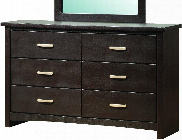 G1800-d 60" Dresser With 6 Drawers Silver Metal Hardware And Faux Leather Upholstery In Cappuccino