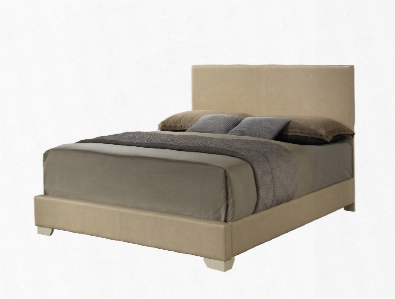 G1860-kb-up King Size Bed With Low Profile And Faux Leather Upholstery In Tan