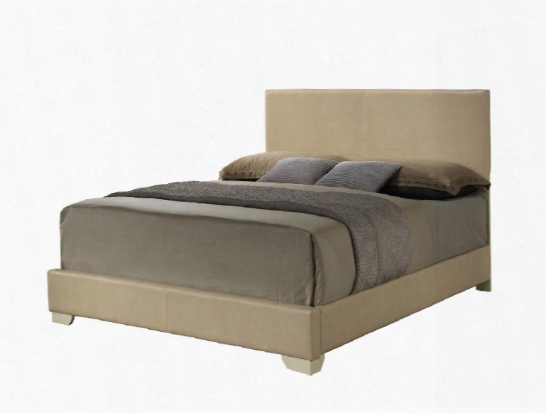 G1860-qb-up Queen Size Bed With Low Profile And Faux Leather Upholstery In Tan