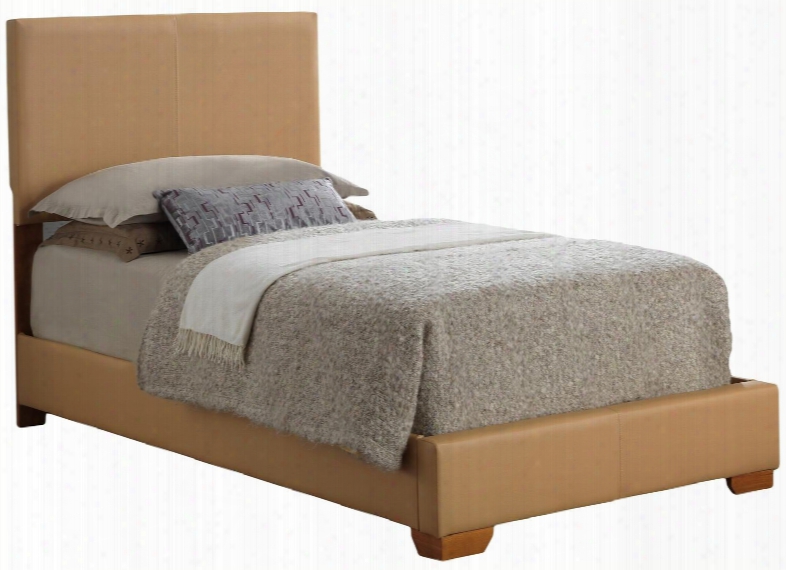 G1860-tb-up Twin Size Panel Bed With Wood Construction And Faux Leather Upholstery In Tan