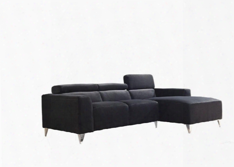 G193-sch 92" Sectional Sofa With Adjustable Headrests Tapered Chrome Legs Removable Track Arms And Velvet Micro Suede Upholstery In Black