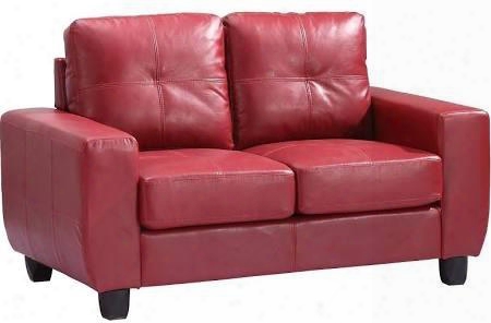 G209a-l 58" Loveseat With Removable Back Track Arms Tapered Legs Tufted Cushions And Pu Leather Upholstery In Red