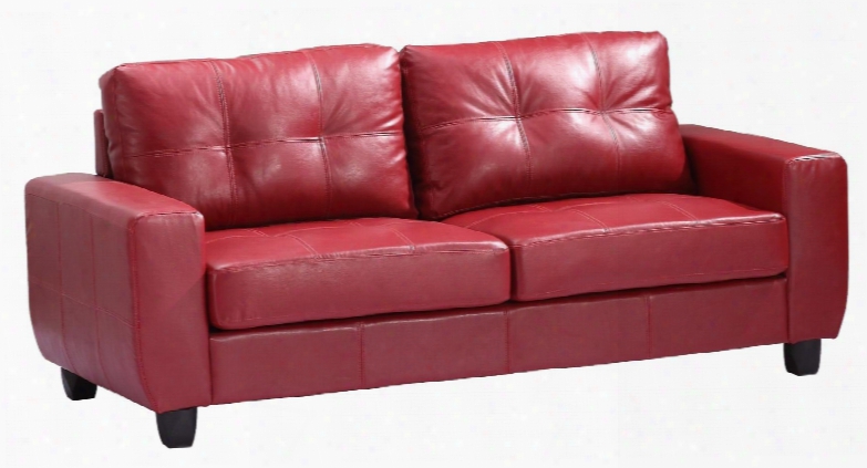 G209a-s 79" Sofa With Removable Back Track Arms Tapered Legs Tufted Cushions And Pu Leather Upholstery In Red