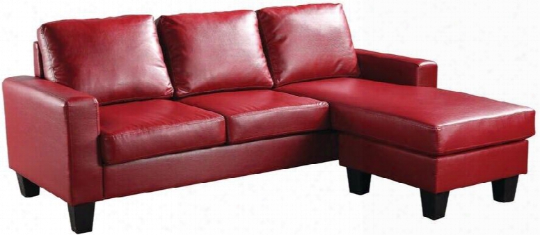 G219-sch 76" Sofa Chaise With Reversible Chaise Track Arms Removable Backs Tapered Legs And Faux Leather Upholstery In Red