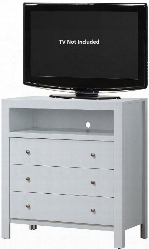 G2490-tv 34" Media Chest With 3 Drawers Open Storage Compartment Hole For Wires Simple Metal Hardware And Wood Veneers Construction In White