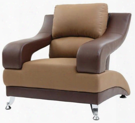 G255-c 38" Armchair With Chrome Feet Split Pub Back And Faux Leather Upholstery In Saddle And Dark Brown