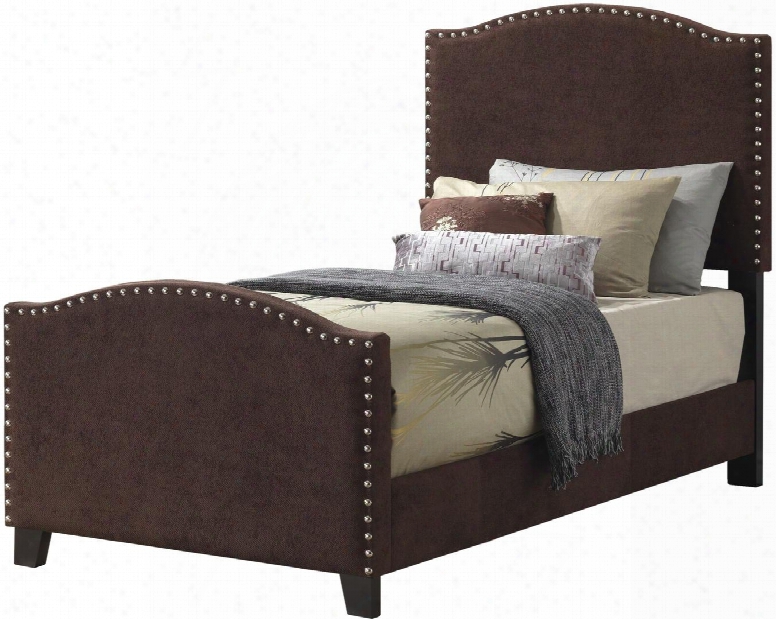 G2570 Collection G2572-tb-up Twin Size Bed With Nail Head Trim Low Profile And Durable Faux Leather Upholstery In Brown