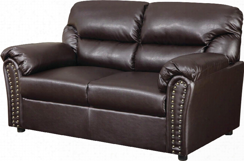 G265-l 60" Loveseat With Nailhead Accents Plush Padded Arms Removable Backs Split Back Cushions And Bonded Leather Upholstery In Chocolate